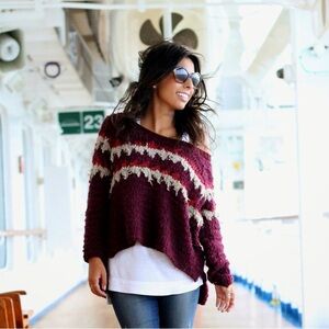 Free People Boho Shaggy Oversized Fair Isle Sweater